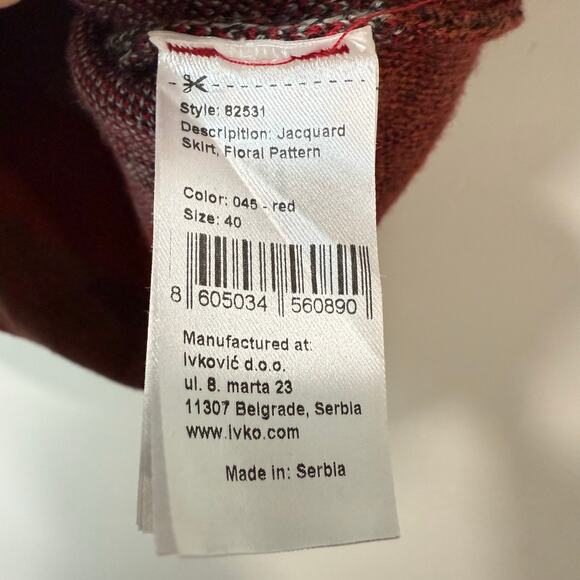 IVKO Women's Jacquard Skirt 100% Wool Stretch Floral Red 40 - Picture 4 of 7